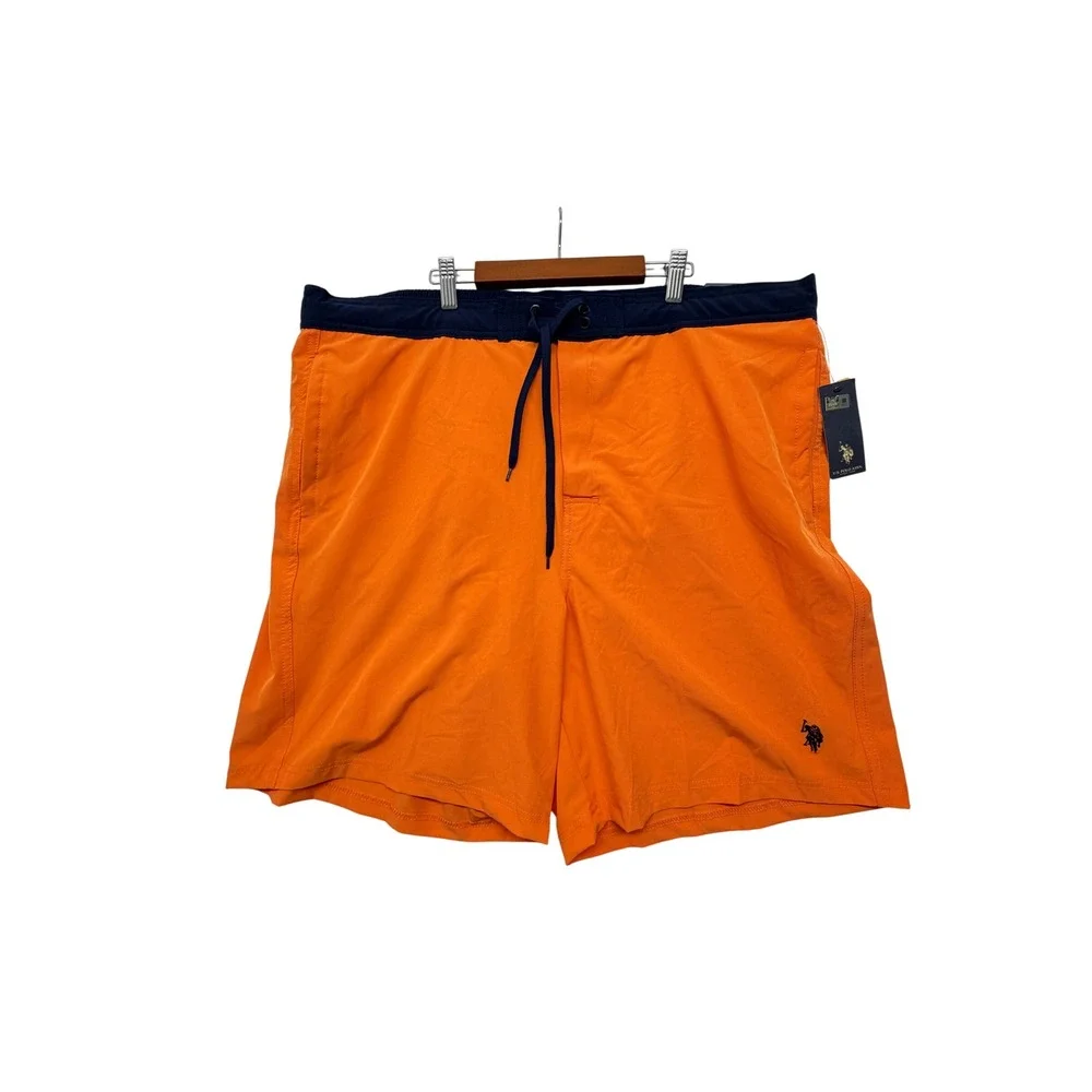 US Polo Assn Swim Trunks Orange Navy Blue UPF 50 Mesh Lined 3XL NWT New
